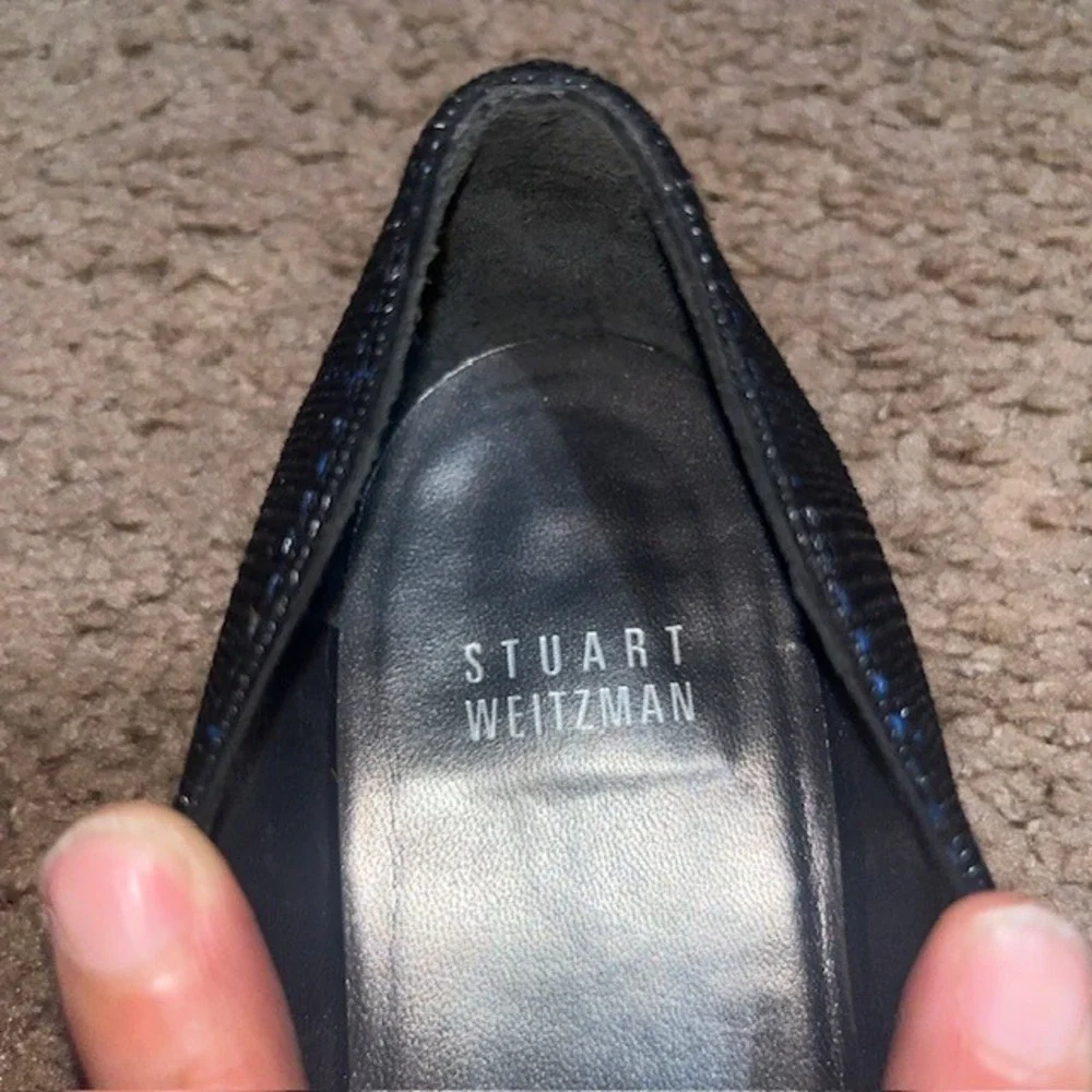 Stuart Weitzman Rialto Pointed Toe‎ Heeled Flat Plaid Metallic Black Blue 7